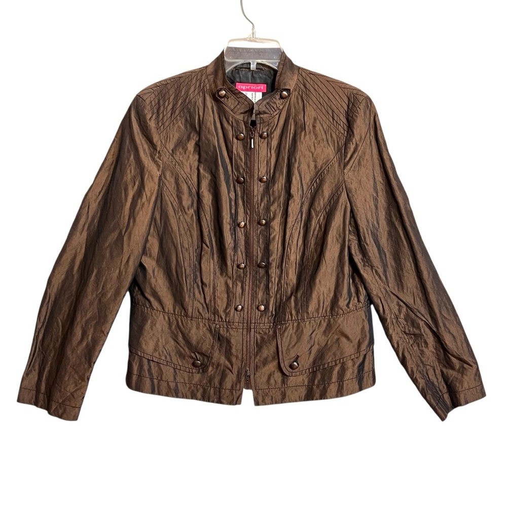 Apriori by Escada Vintage Shimmery Zip Up Jacket Womens 14 Metallic Brown Artsy